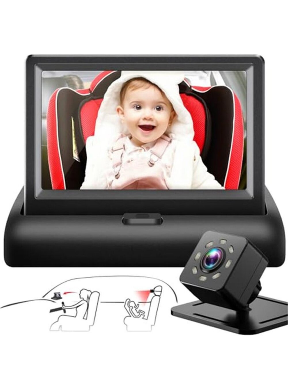 Baby Car Mirror with 4.3'' HD Night Vision Function Display, Safety Car Seat - G